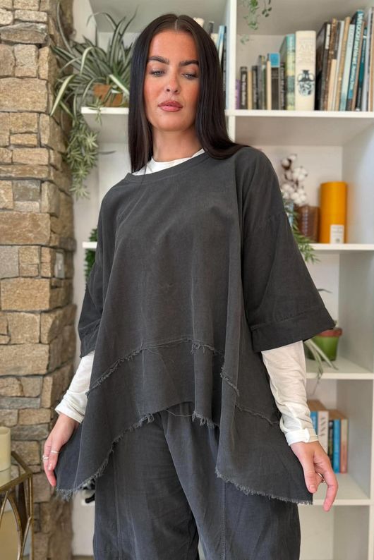 Lock Needlecord Panel Dip Side Top Charcoal